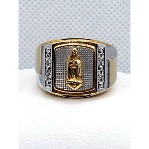 14K Tricolor Our Lady of Guadalupe Mens Ring, Religious Jewelry.